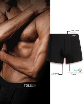 Erkek Boxer Likralı Pamuk Siyah Renk