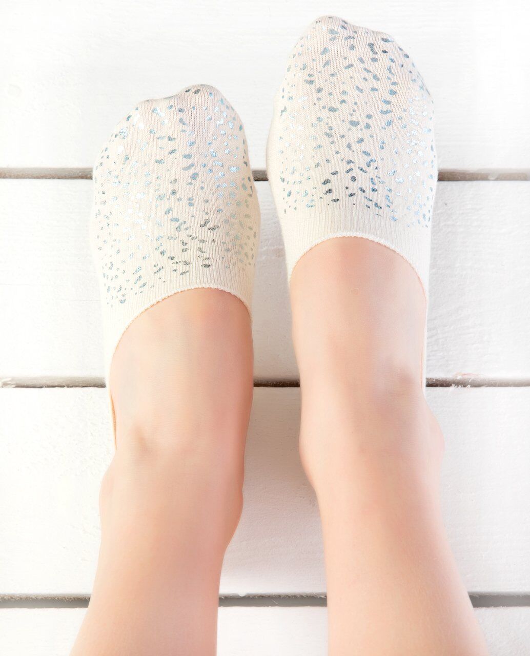 Gümüş Yaldız Baskılı Ekru Renk Kadın Babet Çorap EKRU - 36/40