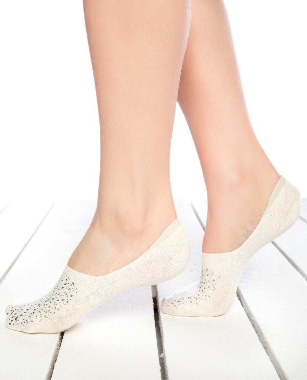 Gümüş Yaldız Baskılı Ekru Renk Kadın Babet Çorap EKRU - 36/40