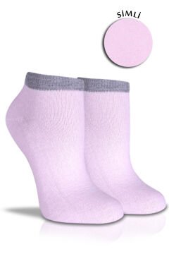 Pudra Pembe Simli Gri Lastik Detaylı Soket Çorap