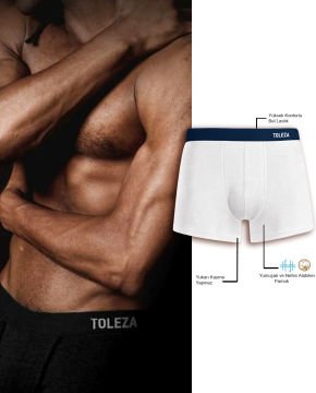 Pamuk Erkek Boxer Likralı Beyaz Renk Beyaz - XL BEDEN
