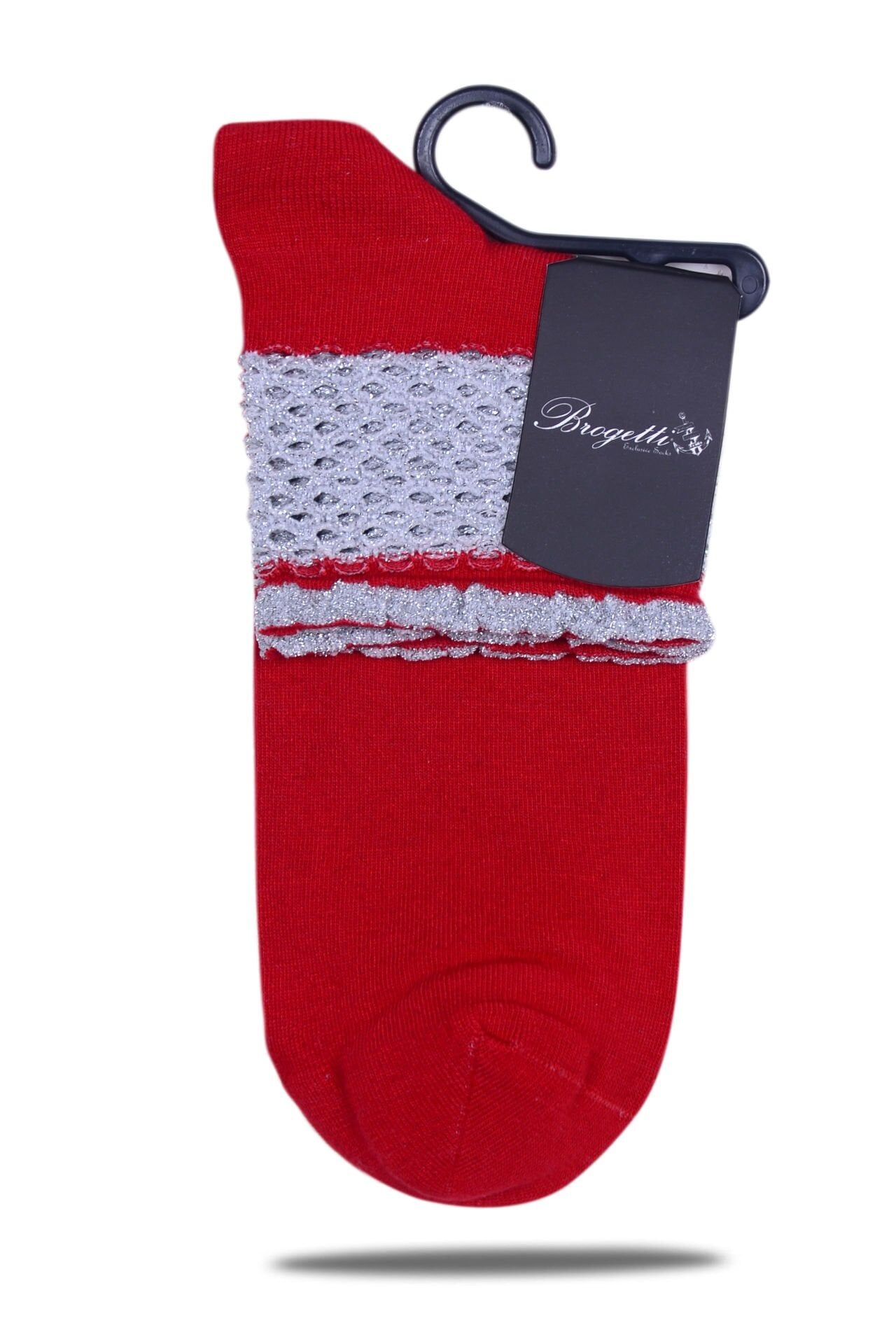 Kırmızı File Simli Soket Çorap Ansel