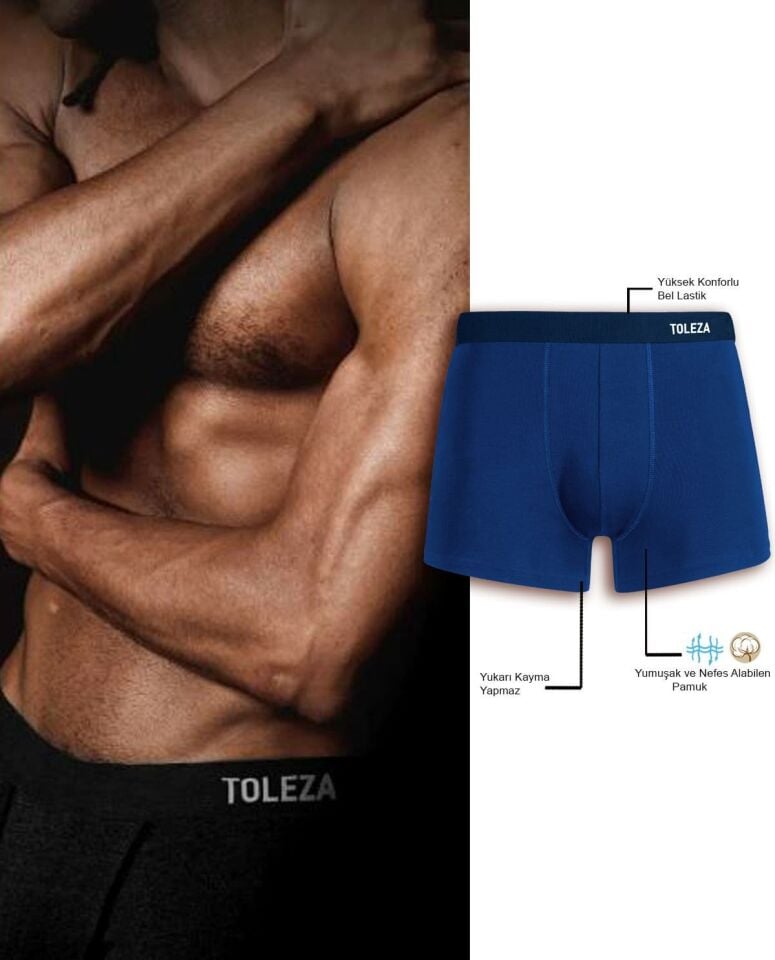 Erkek Boxer Likralı Pamuk Mavi Renk