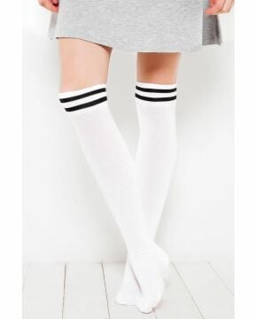 Bambu Dizüstü Çorap Çizgili Beyaz Renk Diana