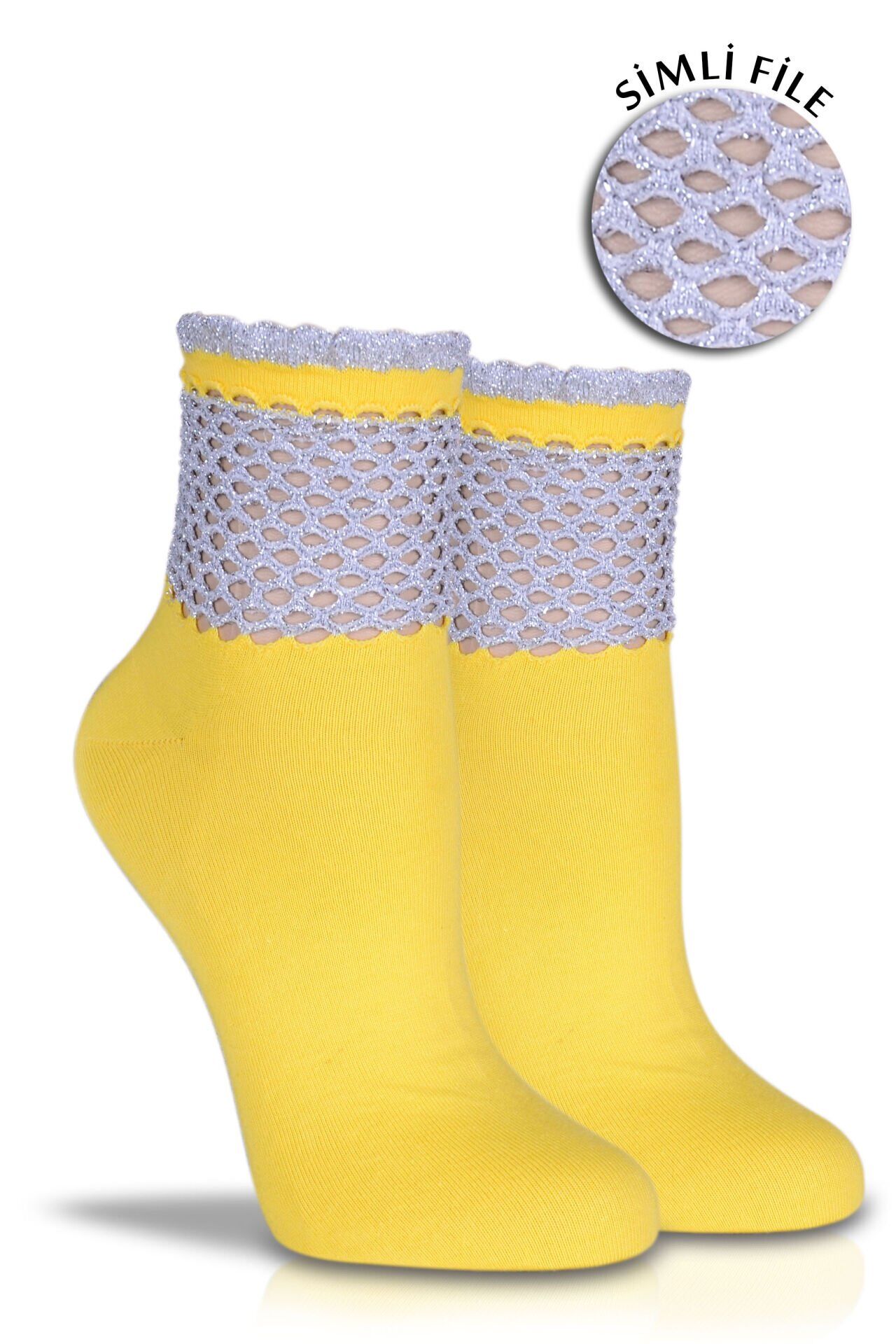 Sarı File Simli Soket Çorap Ansel