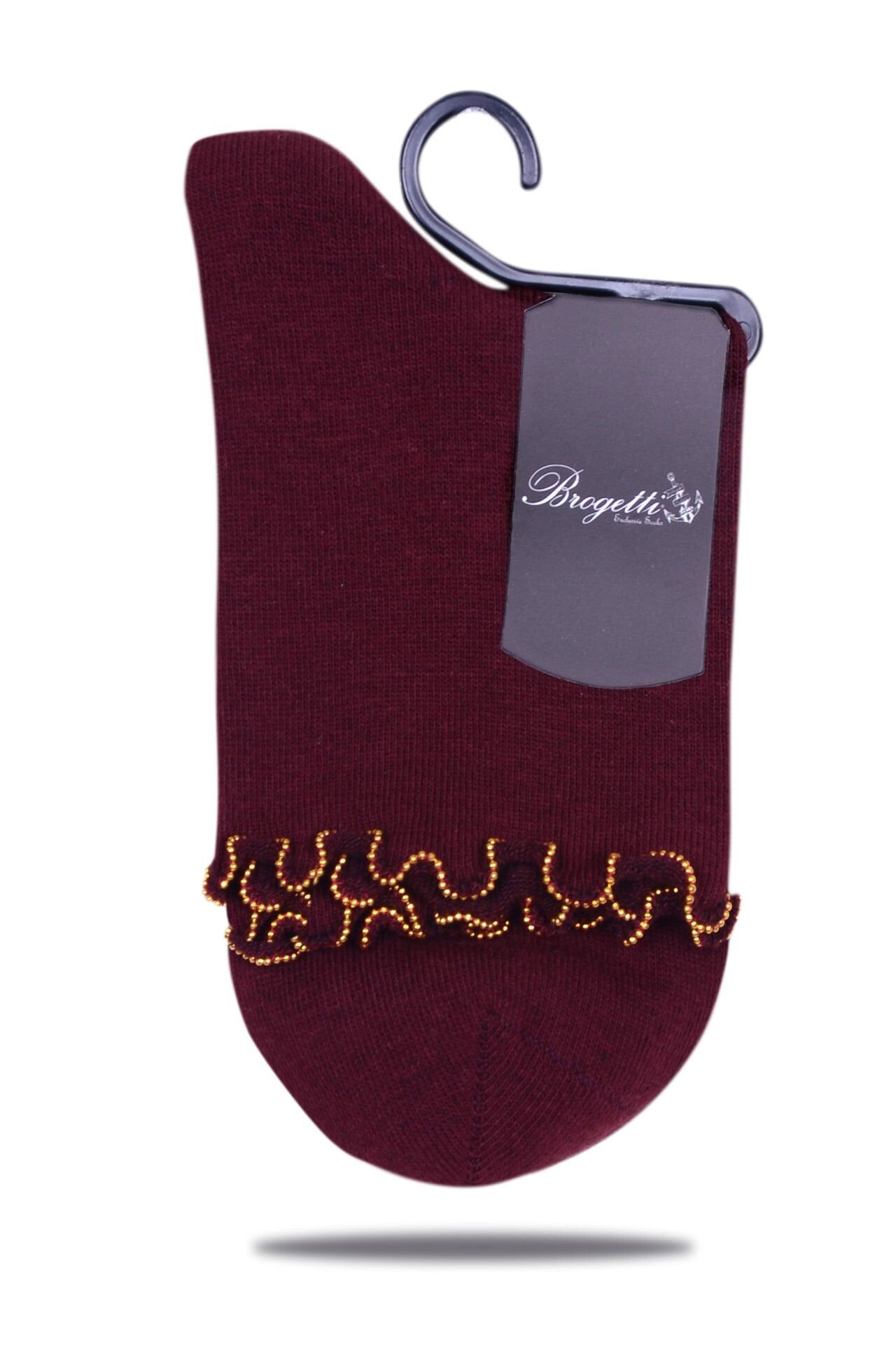 Bordo Kıvrım Taşlı Soket Çorap