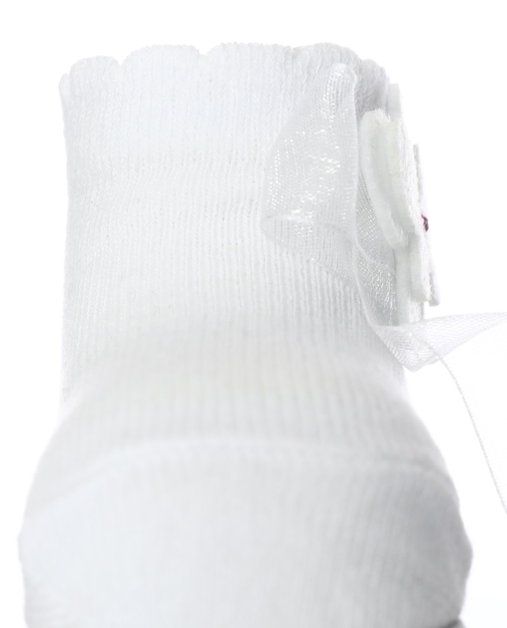 Kelebek ve Kurdela Aksesuarlı Beyaz Bebek Çorabı Beyaz - 0-6 AY