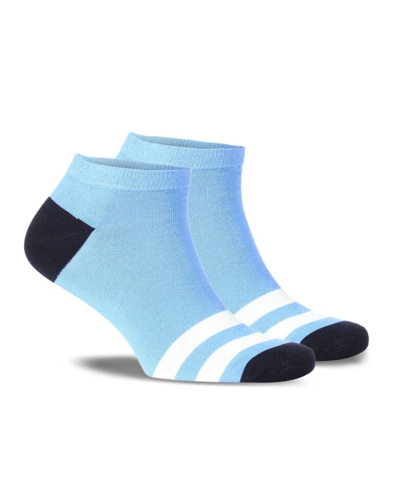 Mavi Renk Beyaz Çizgi Desen  Kısa Soket Çorap