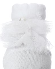 Ponpon Tül ve İnci Aksesuarlı Bebek Çorabı Beyaz - 0-6 AY