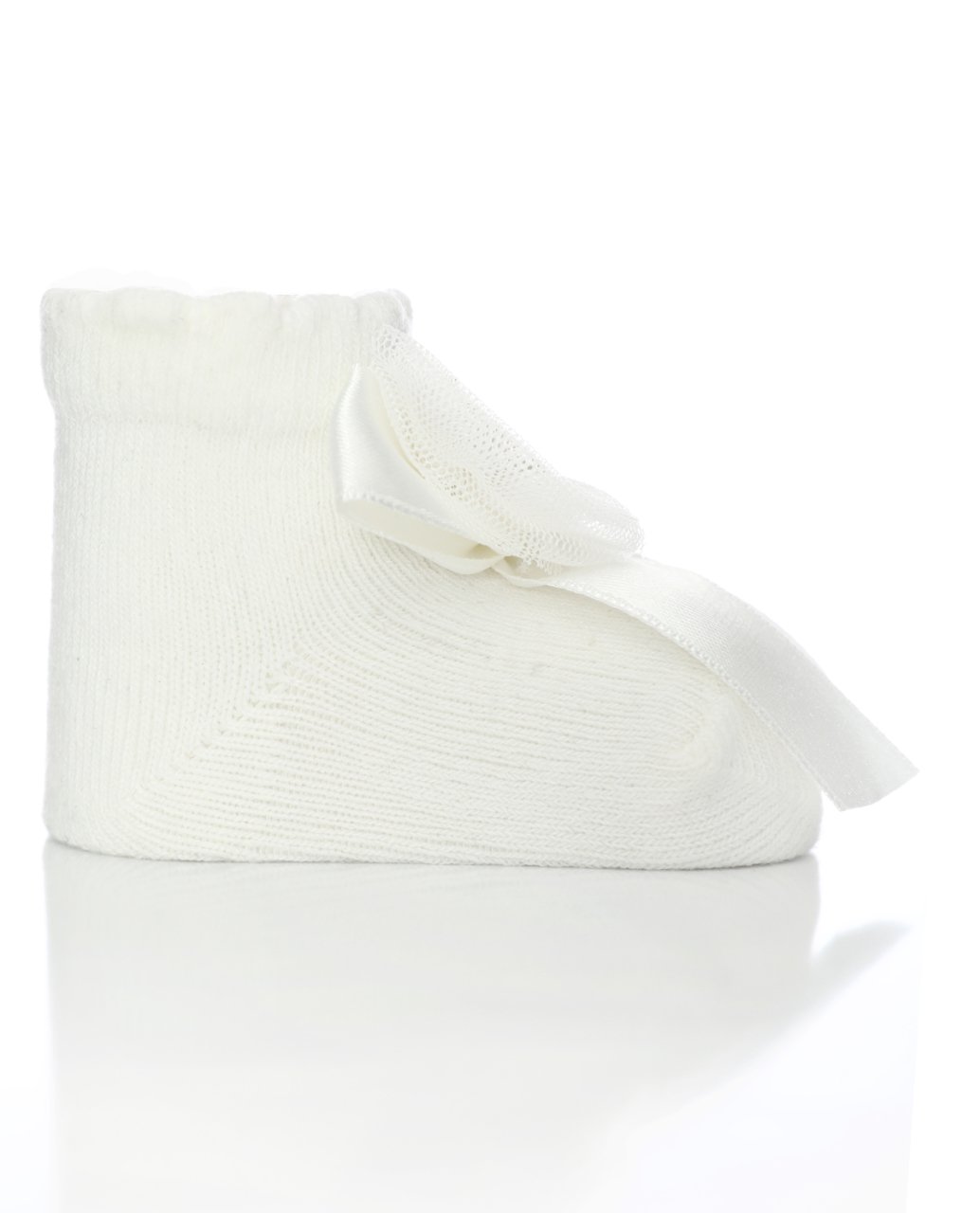 Gümüş Kalp ve Kurdela Aksesuarlı Ekru Bebek Çorabı EKRU - 0-6 AY