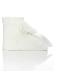 Gümüş Kalp ve Kurdela Aksesuarlı Ekru Bebek Çorabı EKRU - 0-6 AY