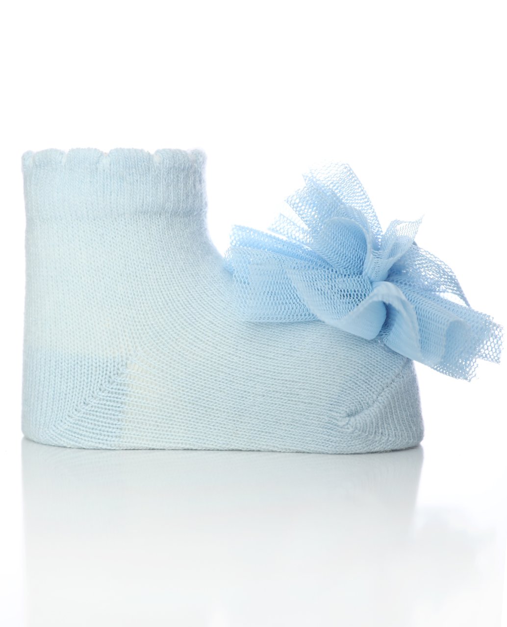 Ponpon Tül ve İnci Aksesuarlı Mavi Bebek Çorabı MAVİ - 0-6 AY