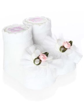 Tül ve Pembe Çiçek Aksesuarlı Bebek Çorabı