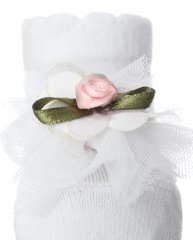 Tül ve Pembe Çiçek Aksesuarlı Bebek Çorabı Beyaz - 0-6 AY