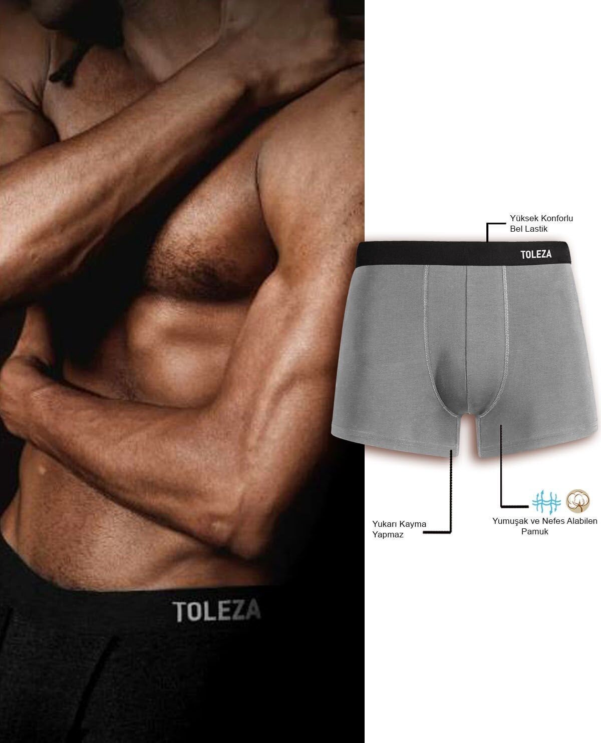 Erkek Boxer Pamuk Likralı Gri Renk