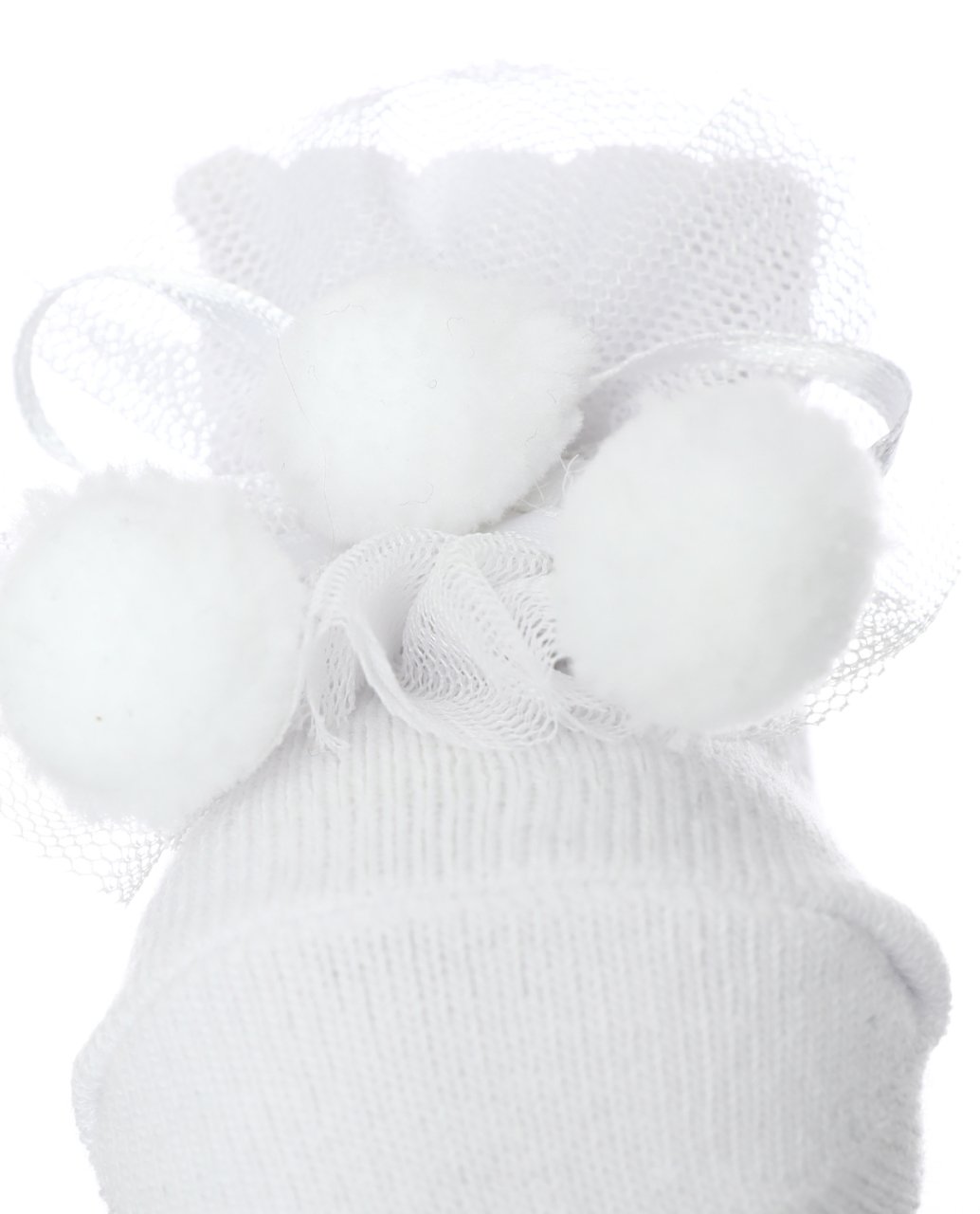 Ponpon ve Tül Aksesuarlı Beyaz Bebek Çorabı Beyaz - 0-6 AY