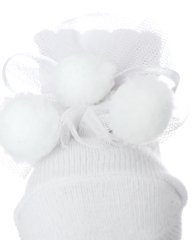 Ponpon ve Tül Aksesuarlı Beyaz Bebek Çorabı Beyaz - 0-6 AY