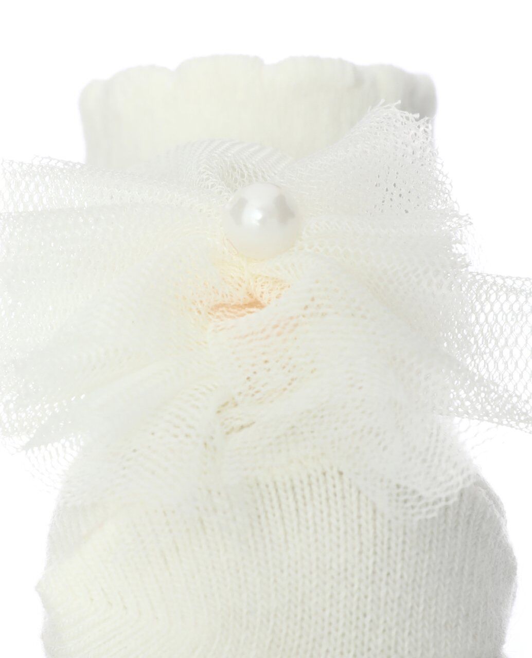 Ponpon Tül ve İnci Aksesuarlı Ekru Bebek Çorabı EKRU - 0-6 AY