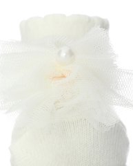 Ponpon Tül ve İnci Aksesuarlı Ekru Bebek Çorabı EKRU - 0-6 AY