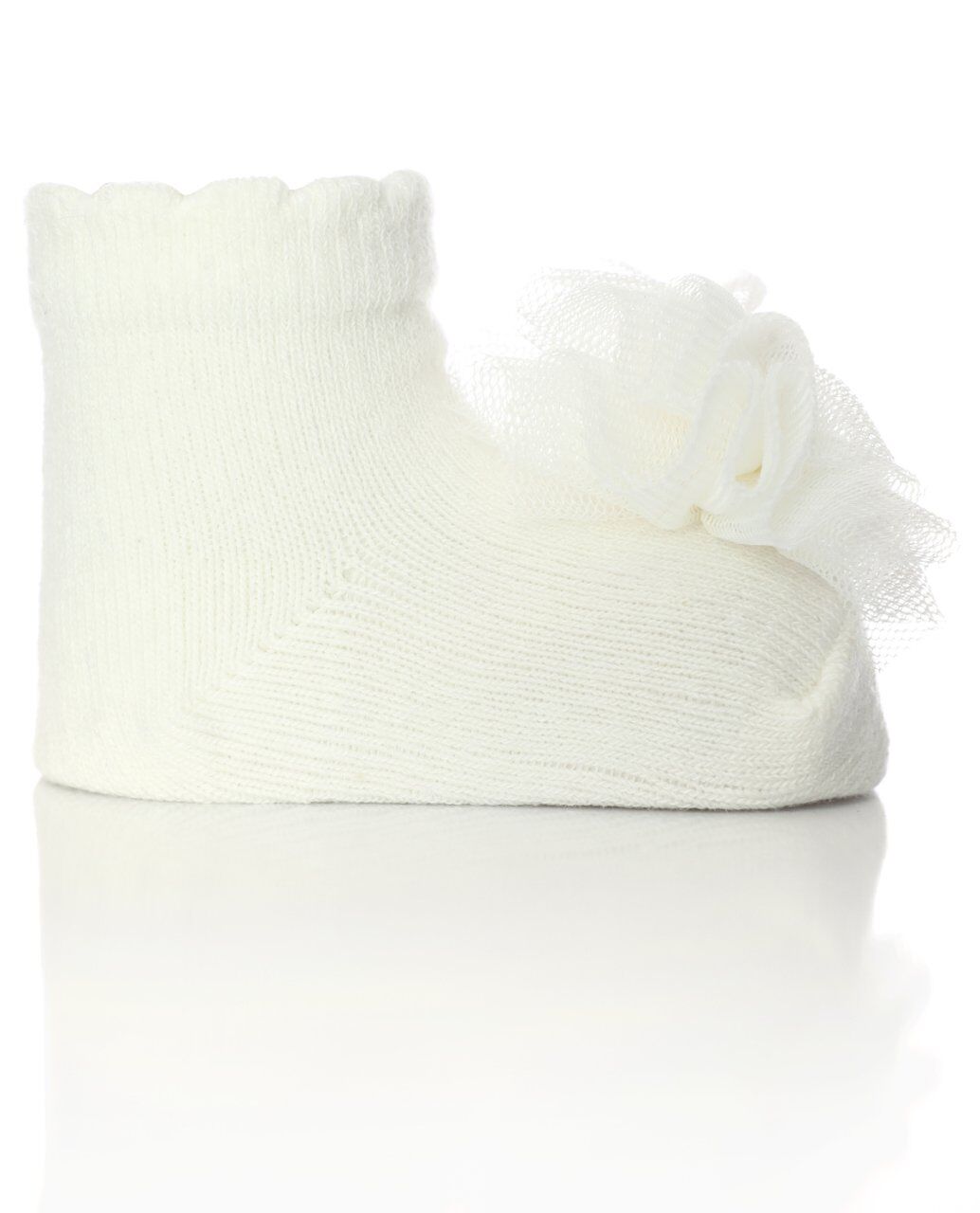 Ponpon Tül ve İnci Aksesuarlı Ekru Bebek Çorabı EKRU - 0-6 AY