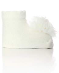 Ponpon Tül ve İnci Aksesuarlı Ekru Bebek Çorabı EKRU - 0-6 AY