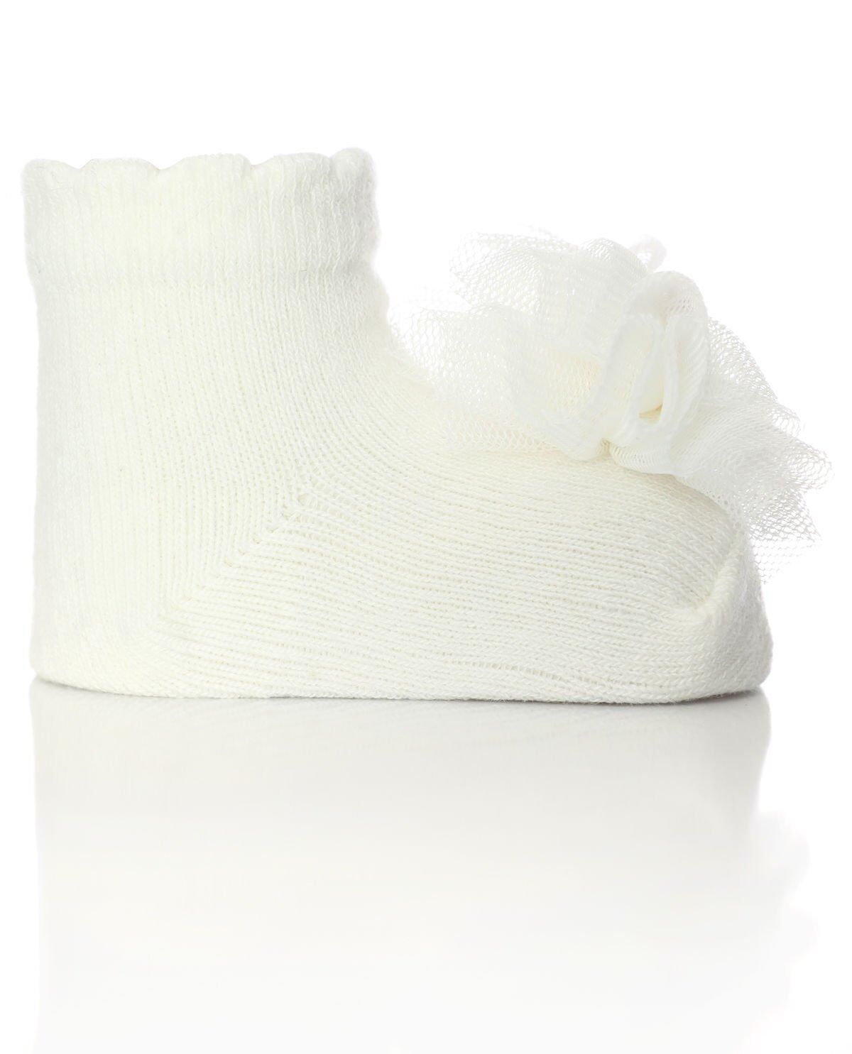 Ponpon Tül ve İnci Aksesuarlı Ekru Bebek Çorabı EKRU - 0-6 AY