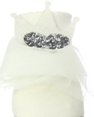 Keçe Taç ve Gümüş Kalp Aksesuarlı Bebek Çorabı EKRU - 0-6 AY