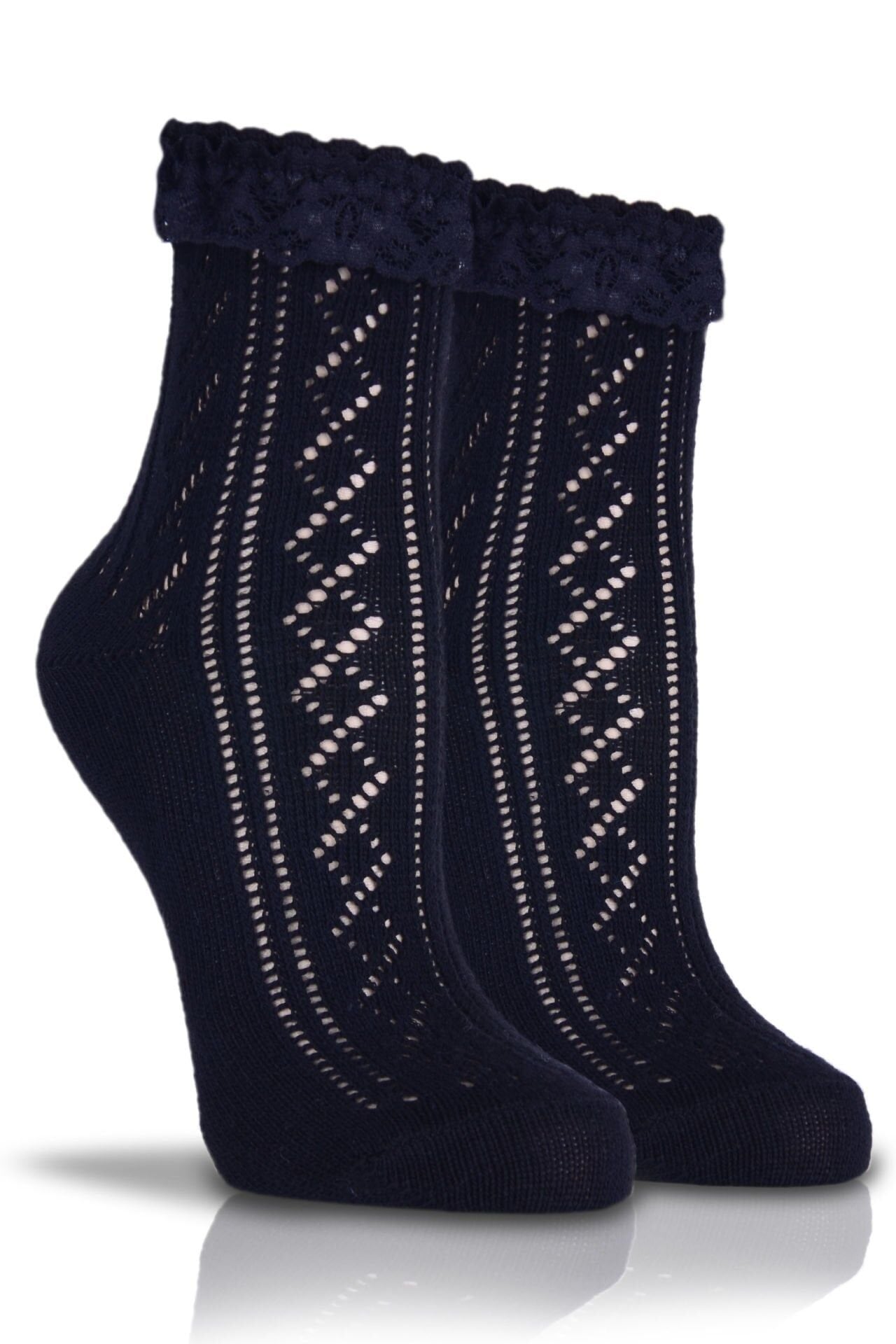 Siyah Delikli Bilek Dantel Detaylı Soket Çorap