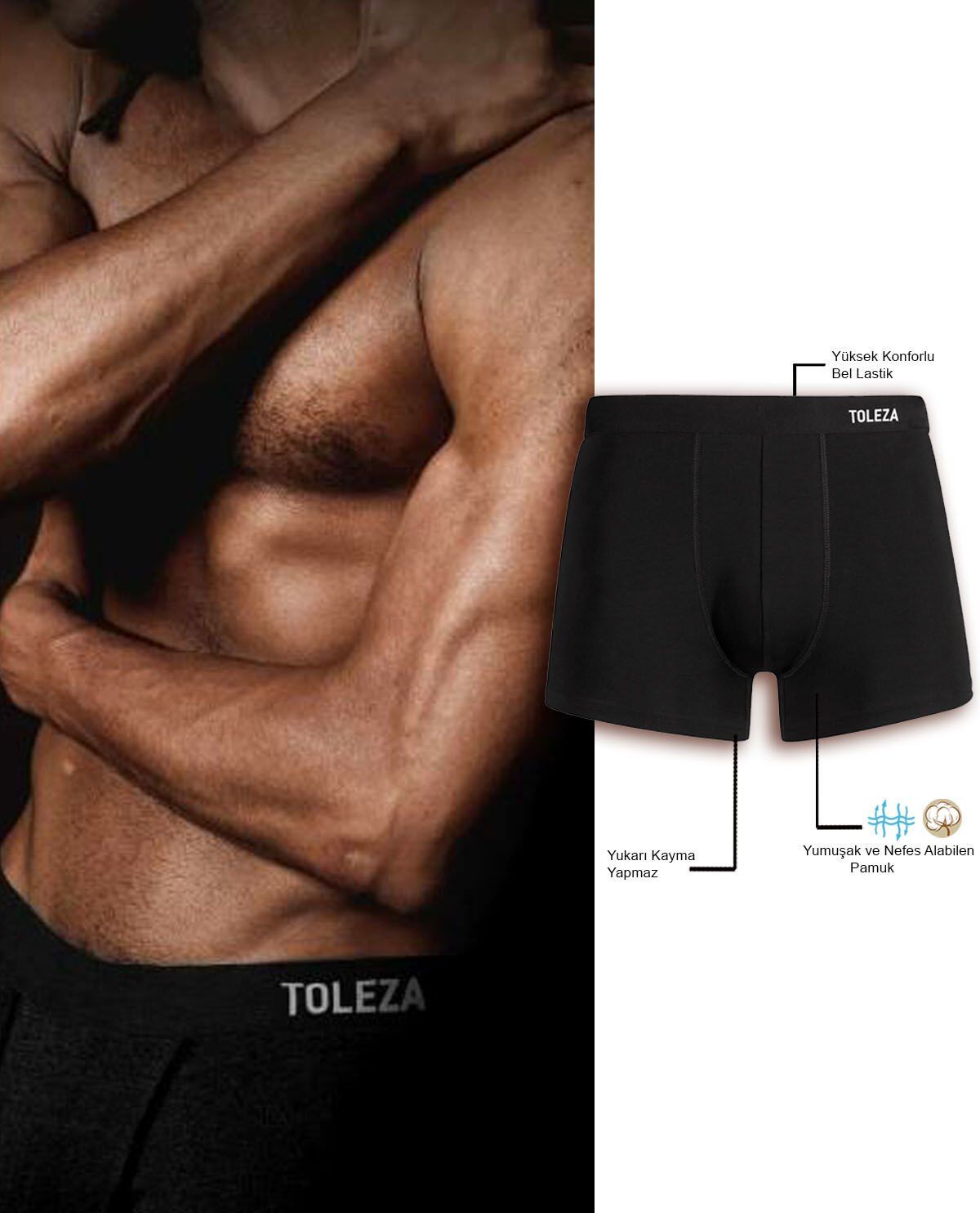 3lü Erkek Boxer Siyah Renk M Beden