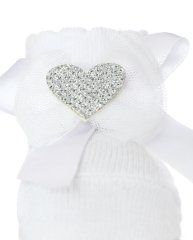 Gümüş Kalp ve Kurdela Aksesuarlı Beyaz Bebek Çorabı Beyaz - 0-6 AY