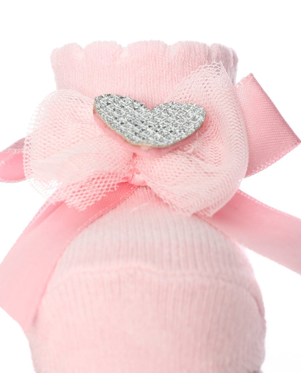 Gümüş Kalp ve Kurdela Aksesuarlı Pembe Bebek Çorabı PEMBE - 0-6 AY