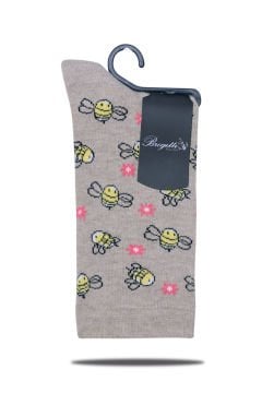 Sütlü Kahve Arı Desenli Soket Çorap