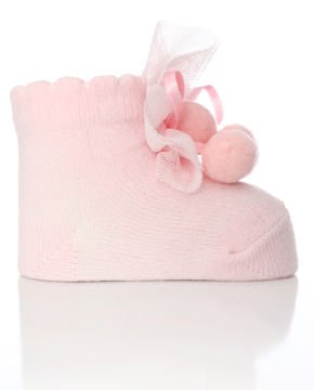 Ponpon ve Tül Aksesuarlı Pembe Bebek Çorabı