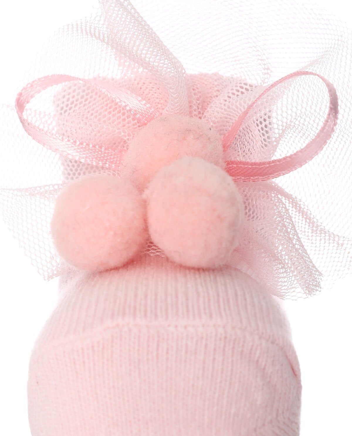 Ponpon ve Tül Aksesuarlı Pembe Bebek Çorabı