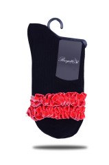 Kırmızı Kadife Kurdela Aksesuarlı Soket Çorap SİYAH - 35/39