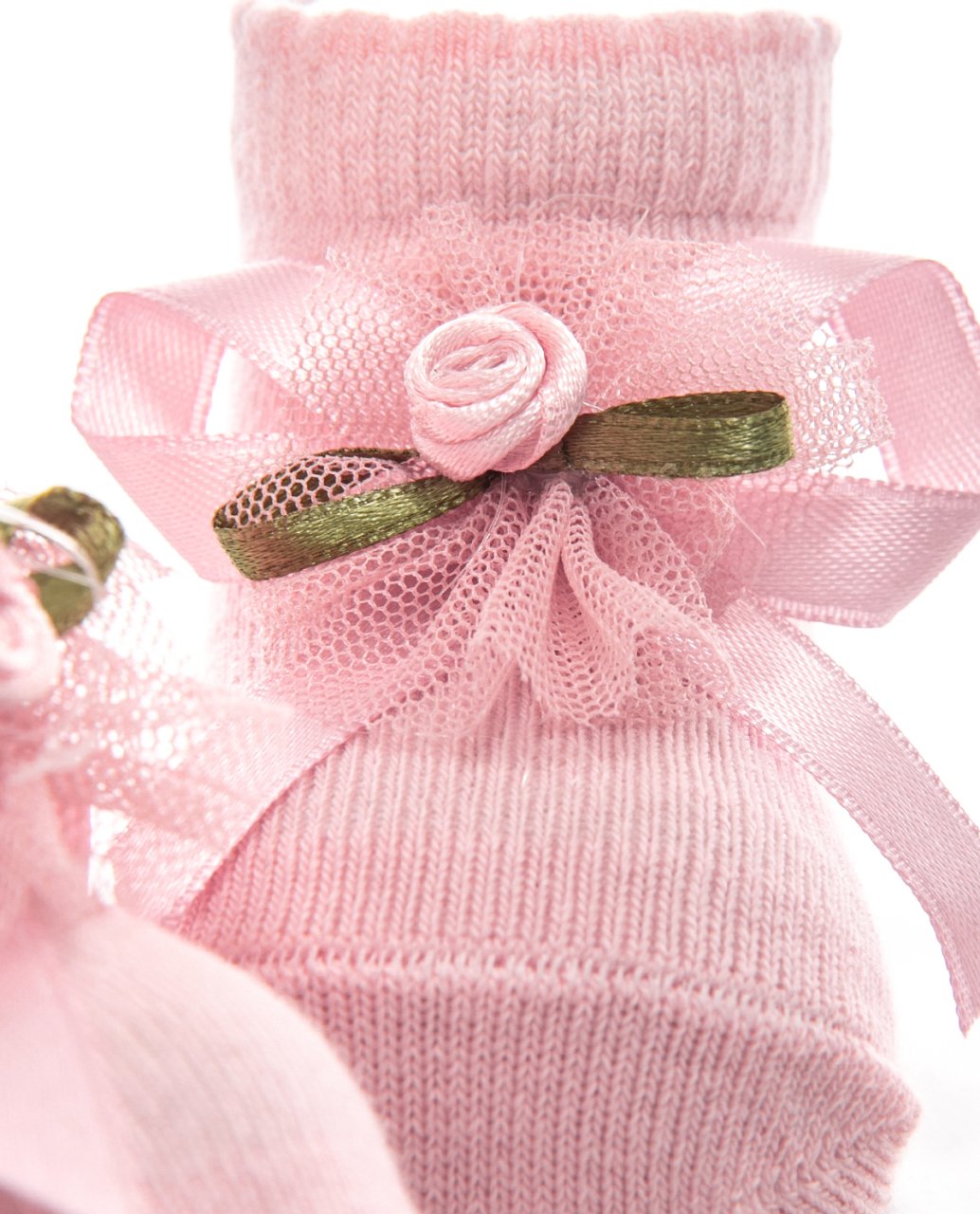 Tül ve Pembe Çiçek Aksesuarlı Pembe Bebek Çorabı PEMBE - 0-6 AY