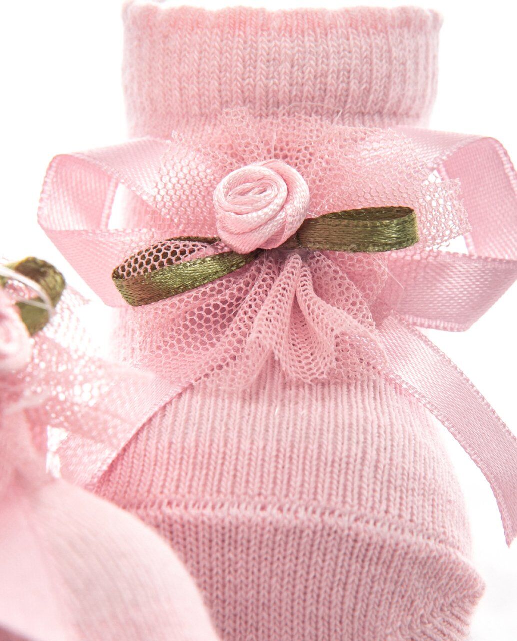 Tül ve Pembe Çiçek Aksesuarlı Pembe Bebek Çorabı PEMBE - 0-6 AY