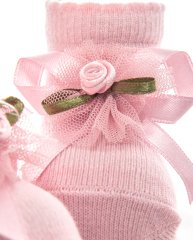 Tül ve Pembe Çiçek Aksesuarlı Pembe Bebek Çorabı PEMBE - 0-6 AY