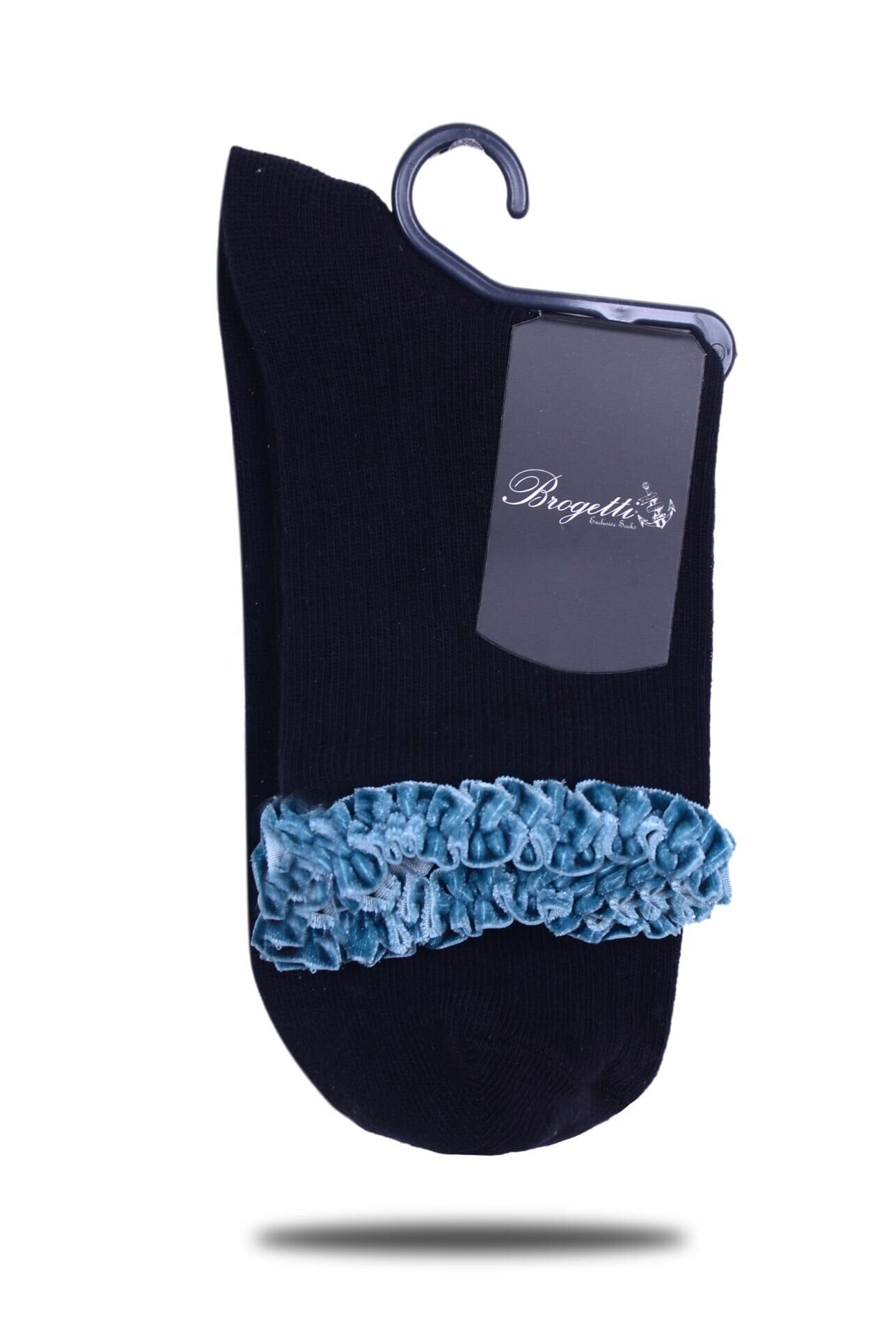 Turkuaz Kadife Kurdela Aksesuarlı Soket Çorap