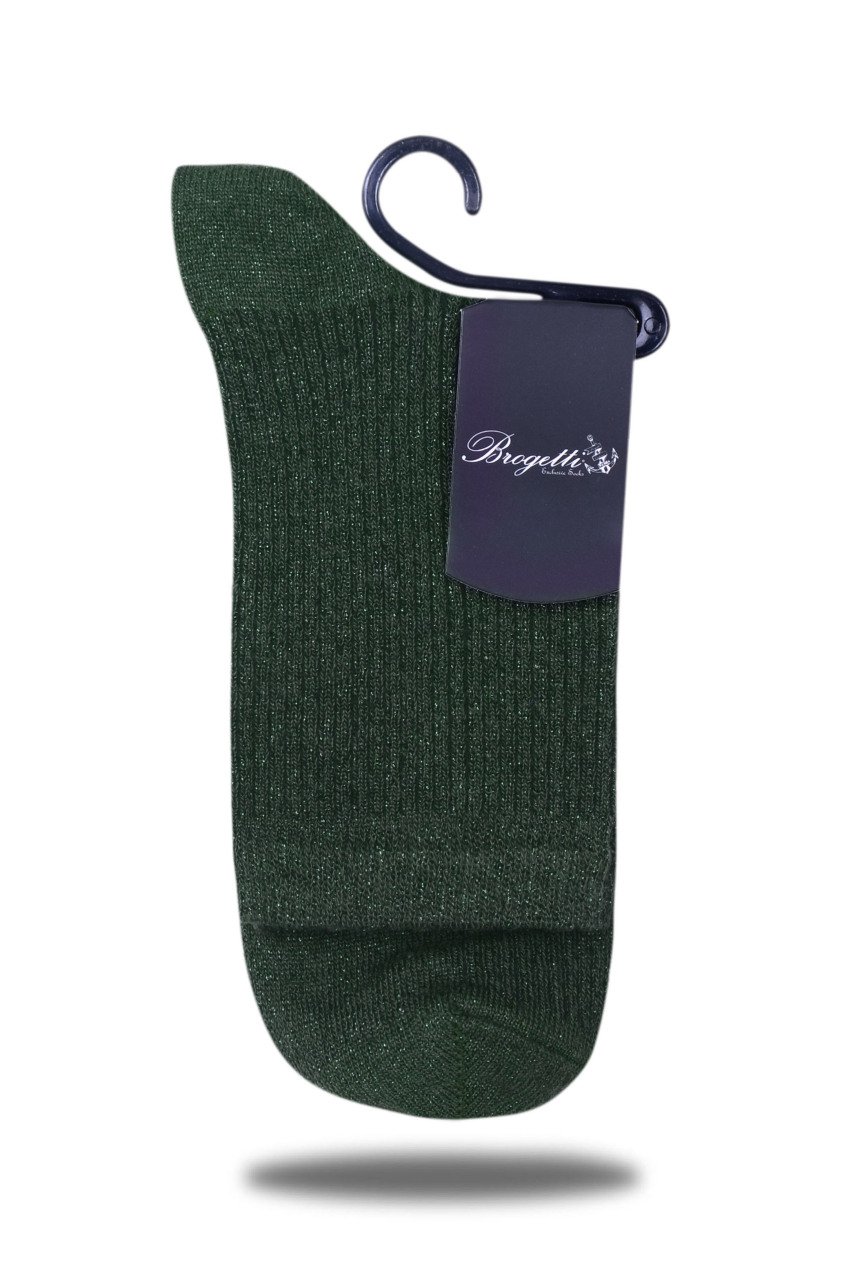 Simli Dik Çizgili Koyu Yeşil Soket Çorap KOYU YEŞİL - 35/39