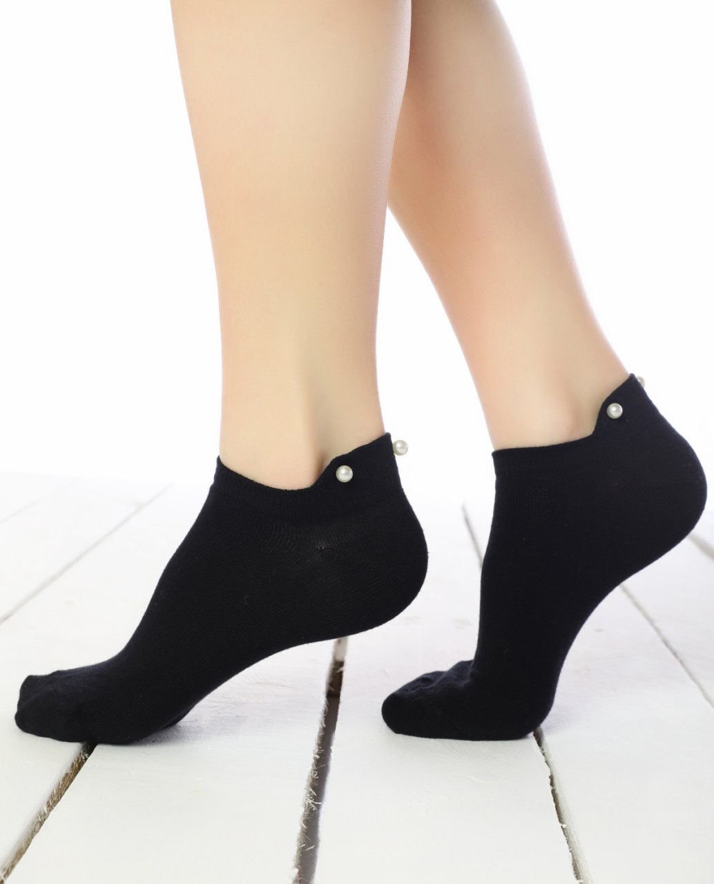 Siyah Renk İnci Detaylı Kısa Soket Çorap SİYAH - 35/39
