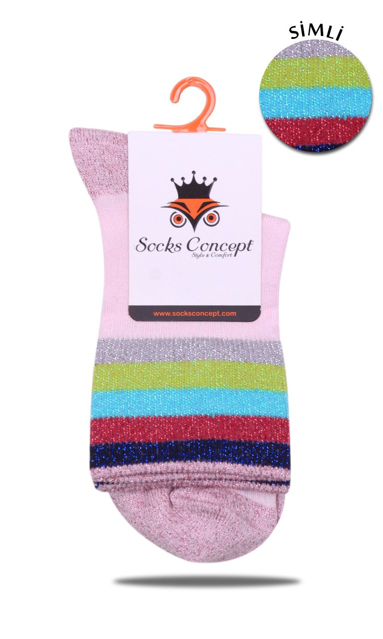 Lastiği Renkli Simli Pembe Soket Çorap PEMBE - 35/39