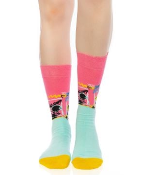 Gözlüklü Kedi Desenli Burun Dikişsiz Kadın Çorap