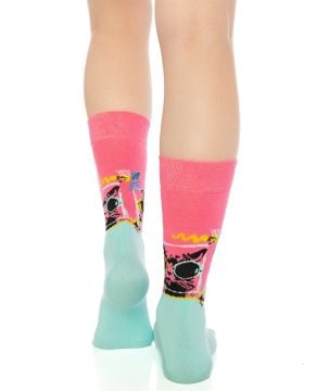 Gözlüklü Kedi Desenli Burun Dikişsiz Kadın Çorap