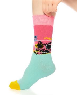 Gözlüklü Kedi Desenli Burun Dikişsiz Kadın Çorap