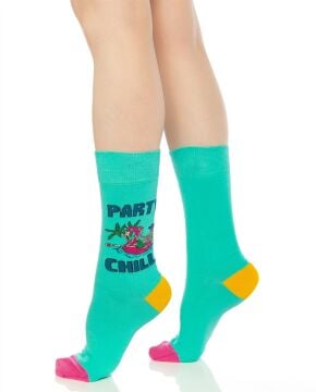 İskelet ve Flamingo Desenli Burun Dikişsiz Çorap