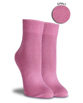Pembe Renk  Simli Soket Çorap