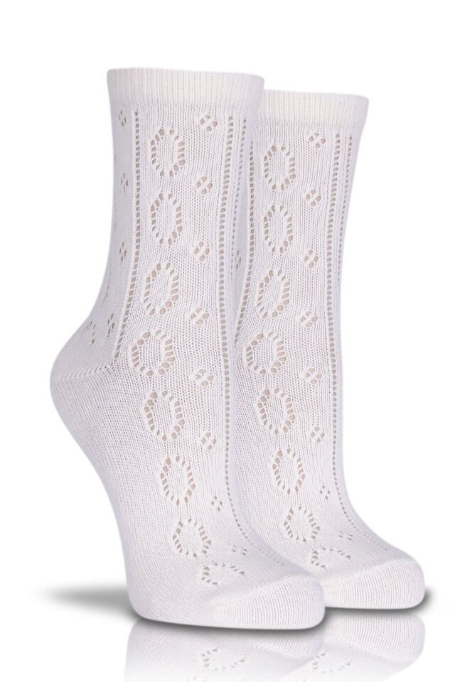 Ekru Delik Desen Soket Çorap Flora