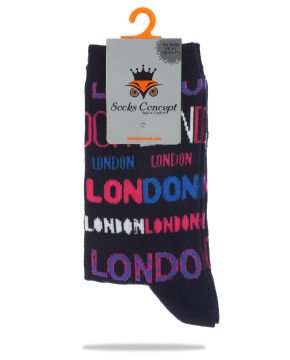 Renkli London Yazılı Soket Çorap