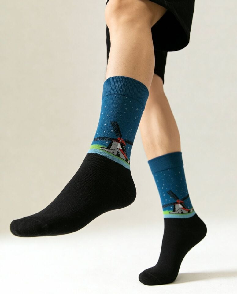 Yel Değirmeni Desenli Erkek Soket Çorap